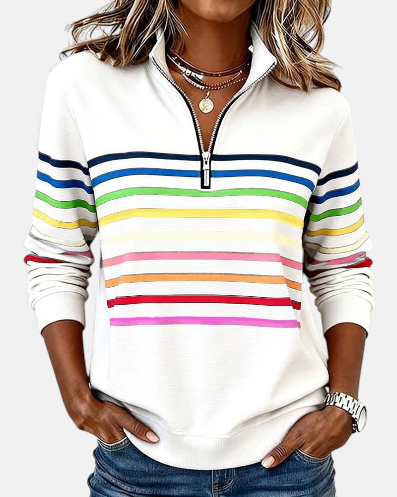 Colette™ Rainbow Striped Zip Sweatshirt - White
