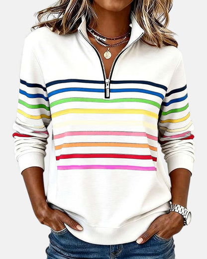 Colette™ Rainbow Striped Zip Sweatshirt - White