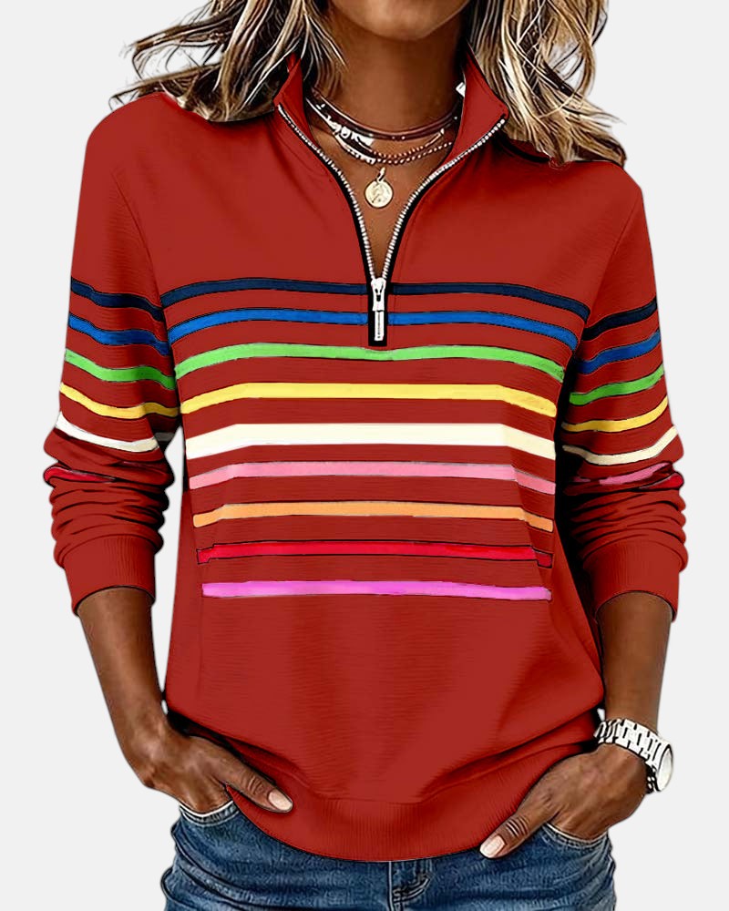 Colette™ Rainbow Striped Zip Sweatshirt - Red