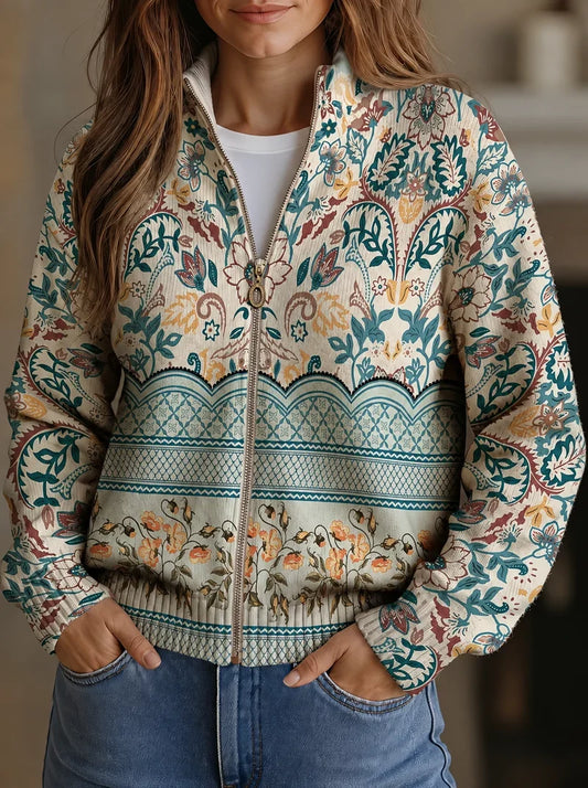 Sybilla™ Botanical Scallop Hem Zip Cardigan