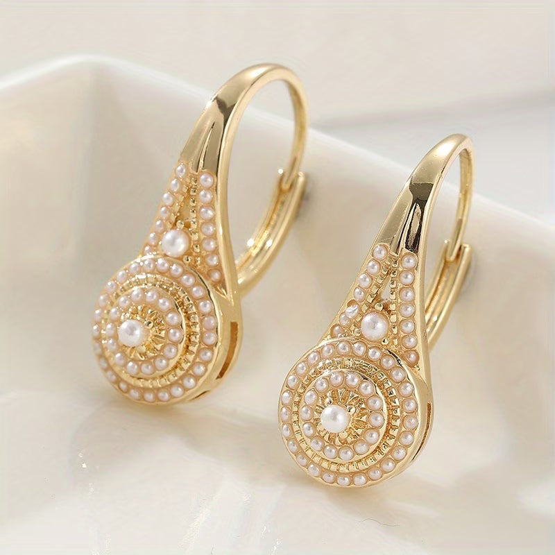 Gilded Turquoise Bloom Earrings - Pearl