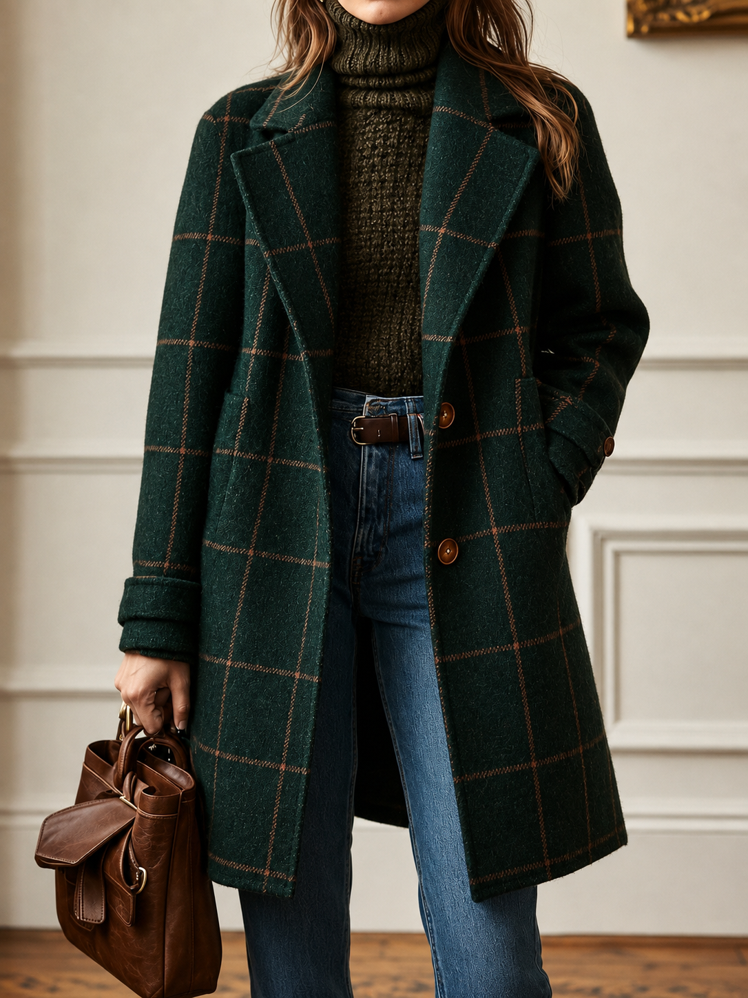 Cecily™ Classic Plaid Coat — Green detail