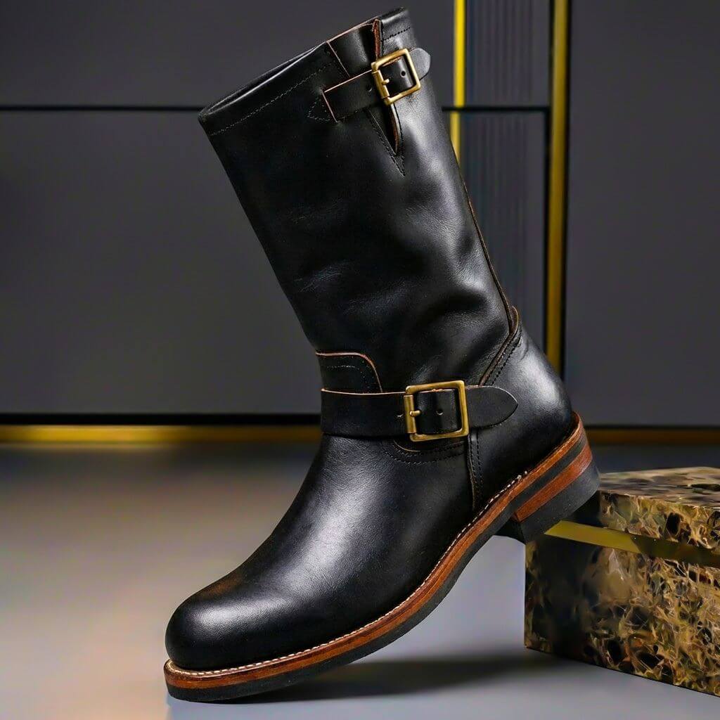 Daisy Vintage Faux Leather Boots in Obsidian Black