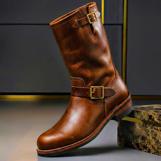 Daisy Vintage Faux Leather Boots in Cognac Brown