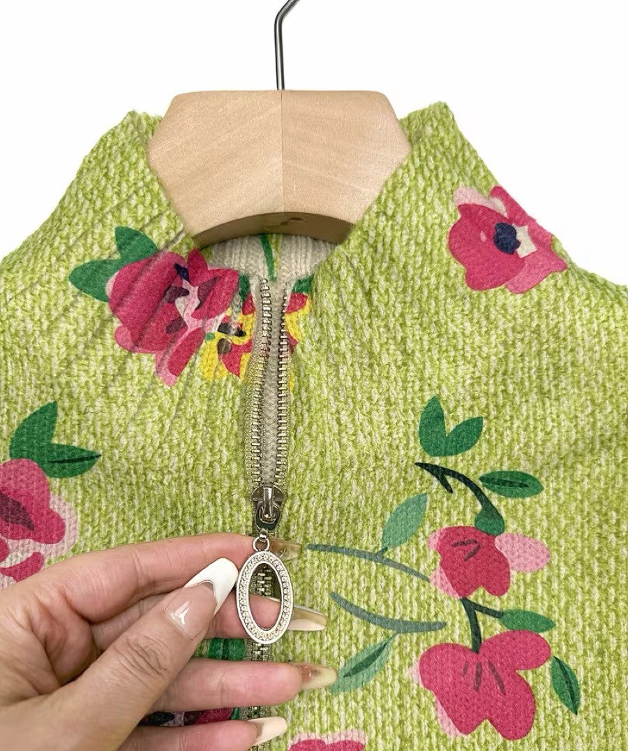 Constance™ Lime Floral Bomber Zip Cardigan