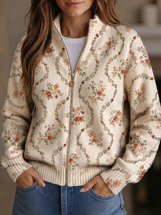 Persephone™ Delicate Floral Vine Zip Cardigan