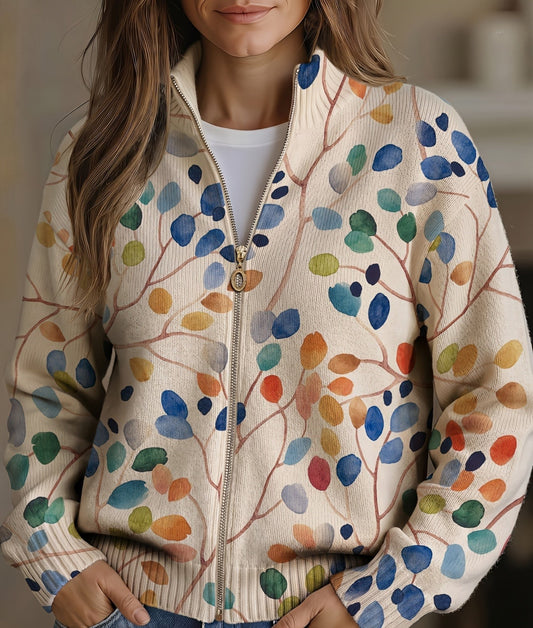 Imogene™ Botanical Leaf Print Zip Cardigan