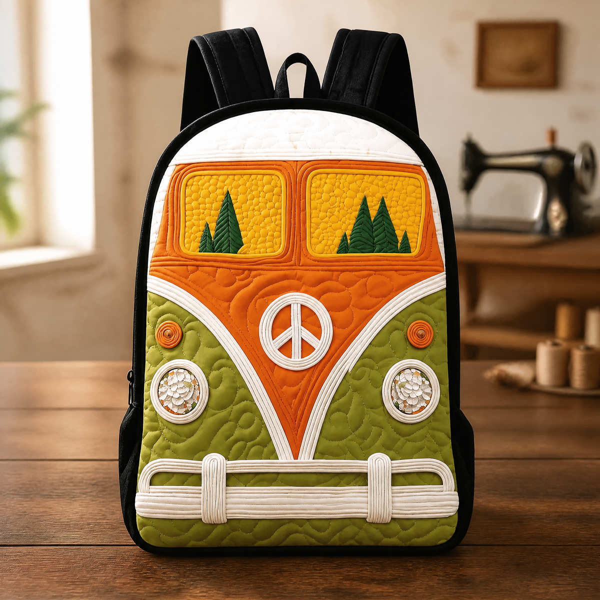 Hippie Peace Sign Quilted Backpack