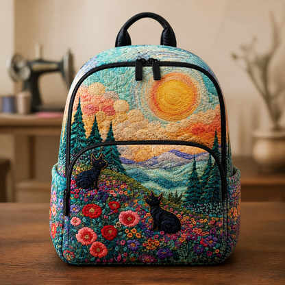 Flowers and Mountains Quilted Backpack