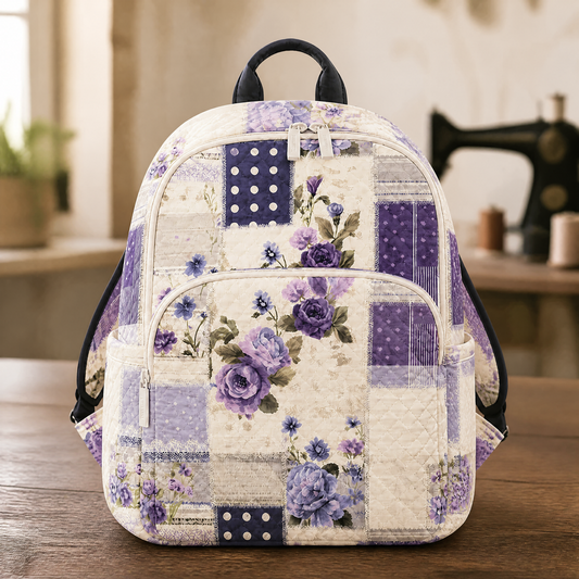 Purple Floral Patchwork Quilted Backpack