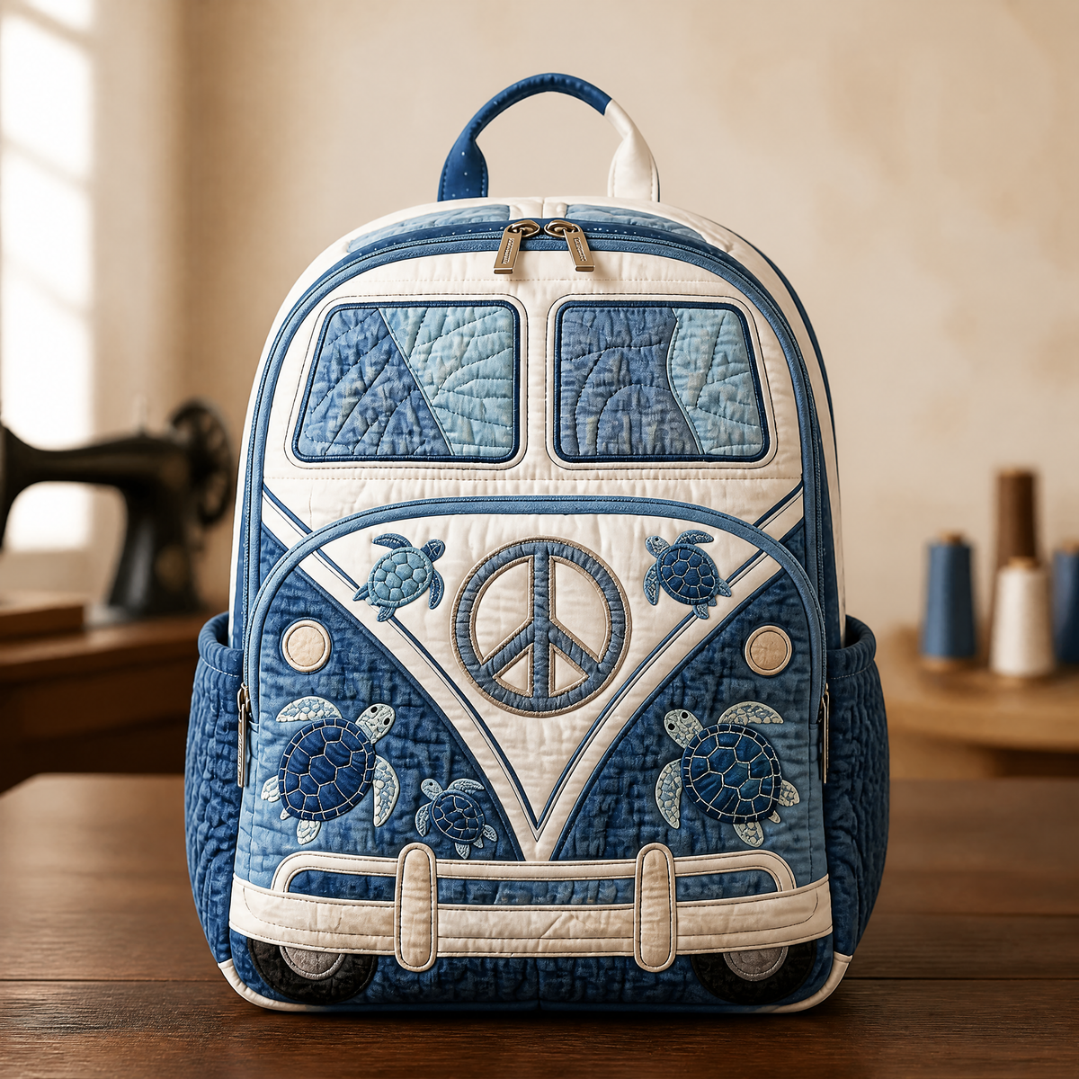 Vintage Hippie Camper Quilted Backpack