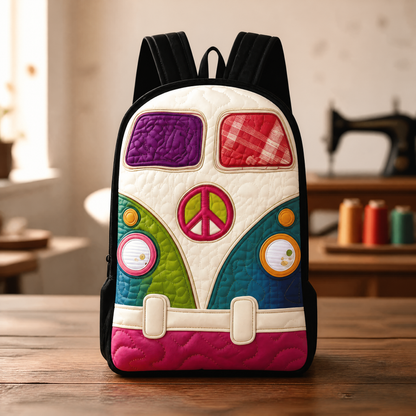 Boho Peace Quilted Backpack with Black Straps