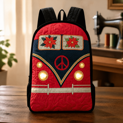Christmas Quilted Backpack with Black Straps
