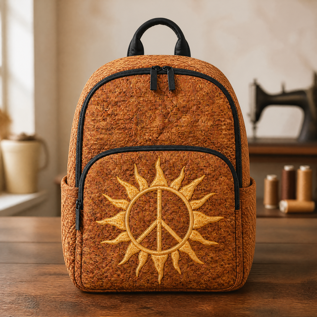 Sun and Peace Sign Quilted Backpack