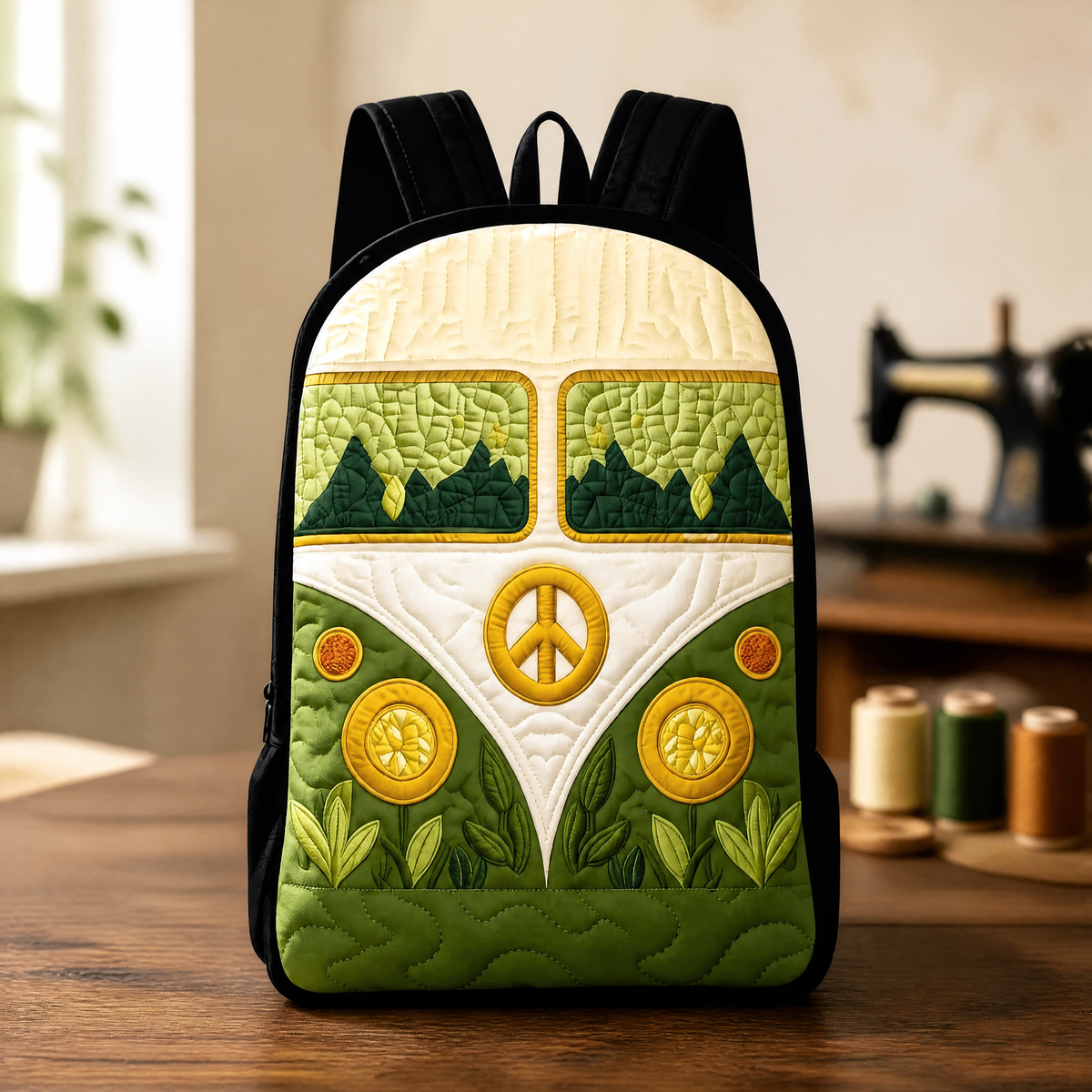 Van Life Quilted Backpack with Black Straps