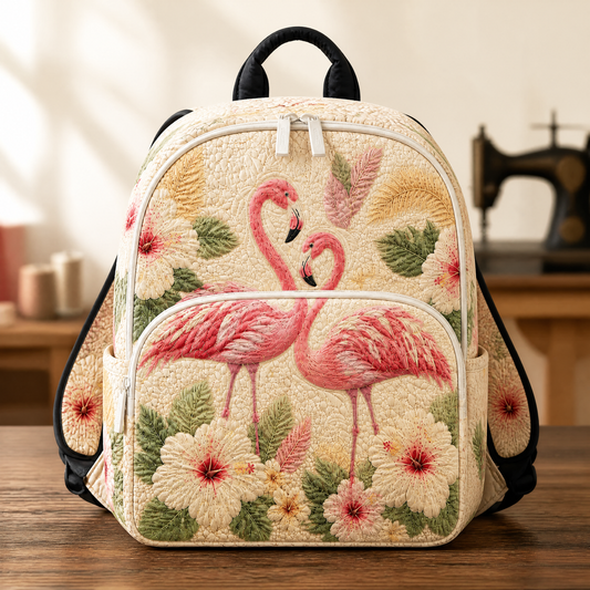 Pink Flamingo Quilted Backpack