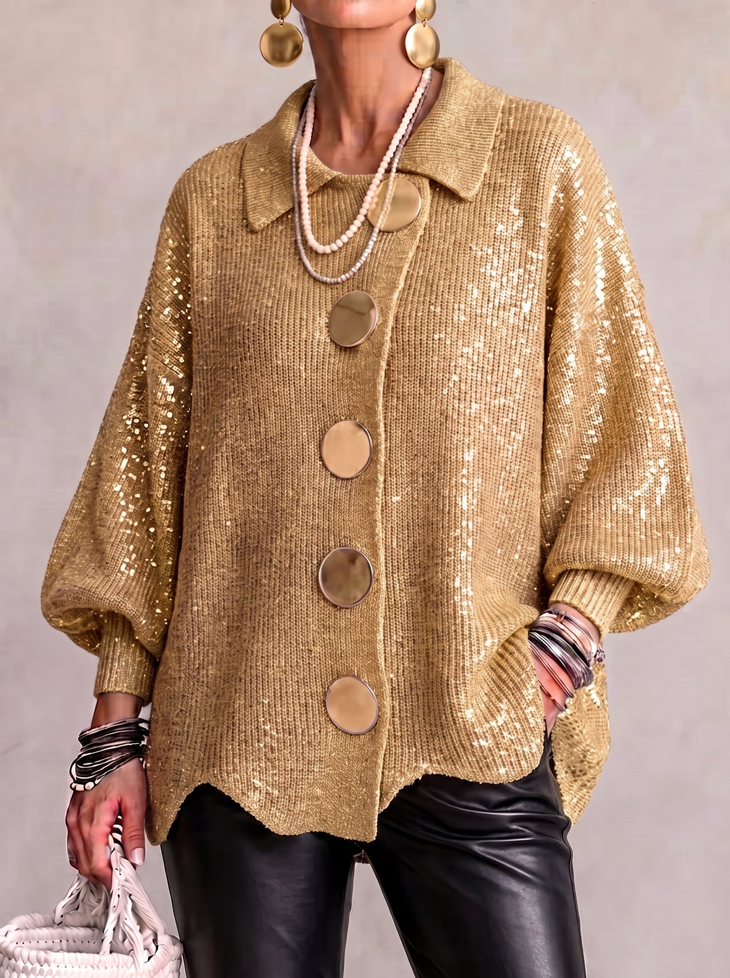Isadora™ Oversized Collared Cardigan — Gold