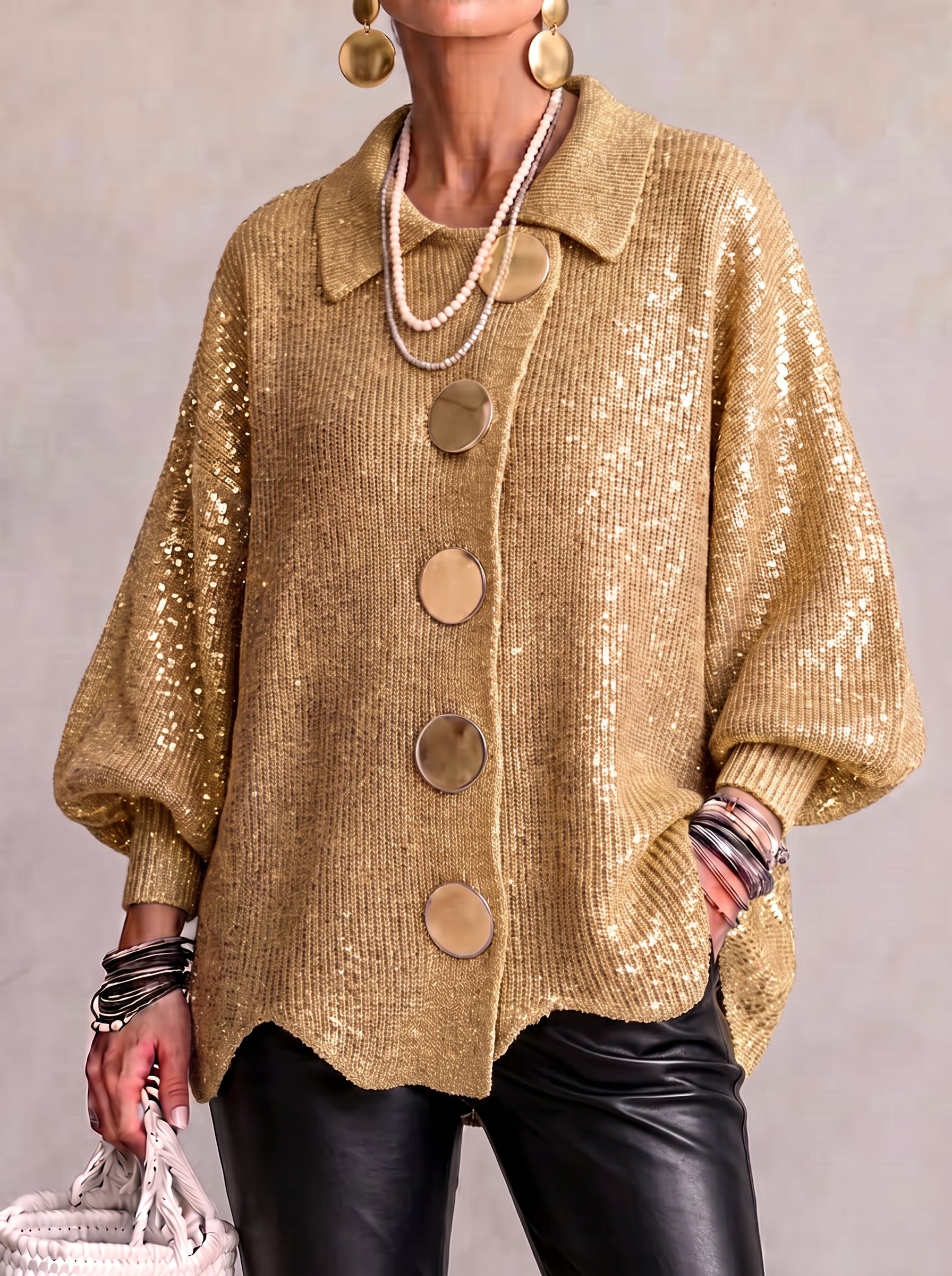Isadora™ Oversized Collared Cardigan — Gold