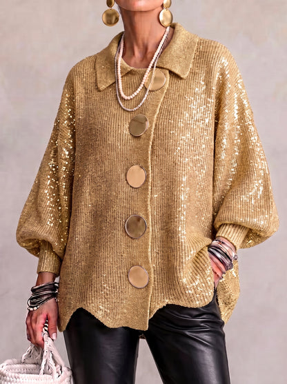 Isadora™ Oversized Collared Cardigan — Gold