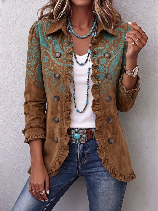 Goldenridge™ Paisley Print Ruffle Jacket