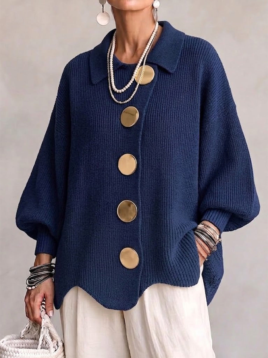 Isadora™ Oversized Collared Cardigan — Navy Blue