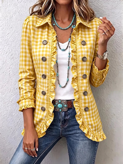 Charlene™ Gingham Ruffled Button-Down Jacket