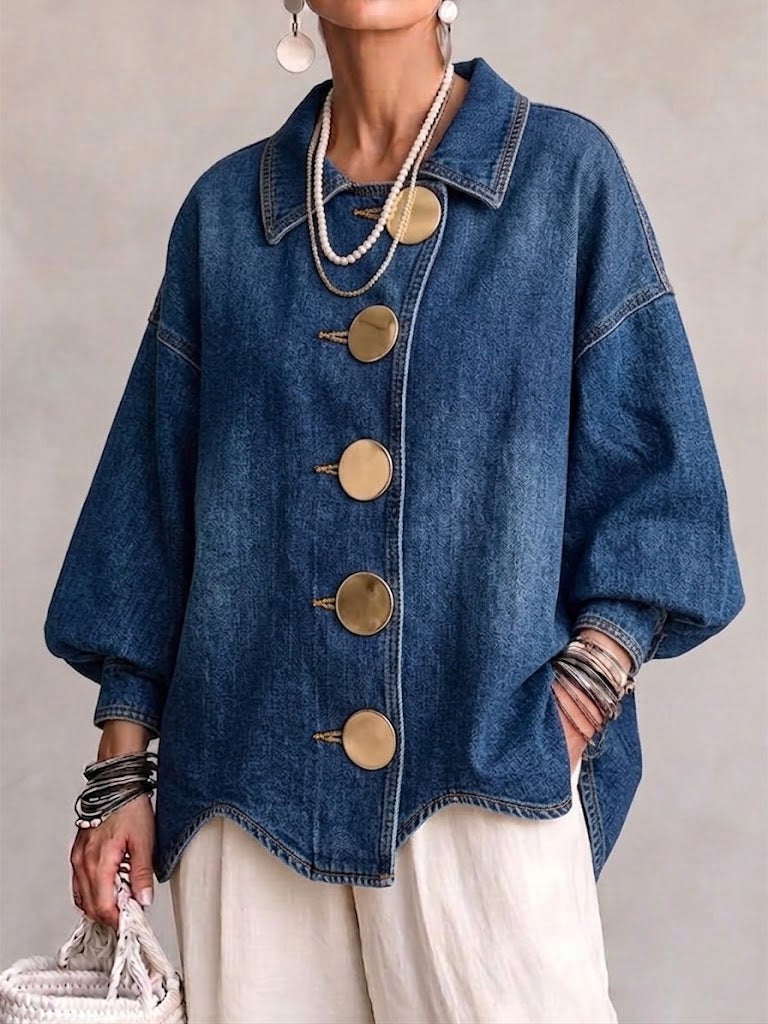 Josephine™ Vintage Gold Button Denim Cardigan