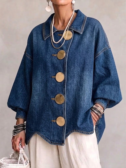 Josephine™ Vintage Gold Button Denim Cardigan