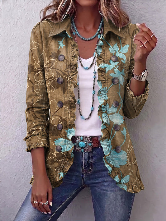 Sundara™ Boho Gradient Vintage Floral Ruffle Jacket