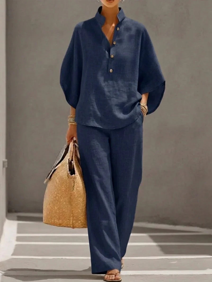 Paige™ Linen Batwing Set - Navy Blue