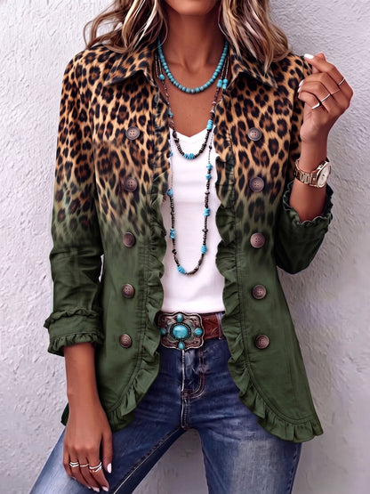 Elspeth™ Leopard Ombre Ruffle Blazer Jacket