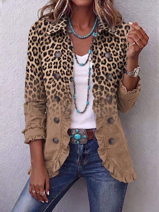 Tawny™ Vintage Leopard Gradient Ruffle Jacket
