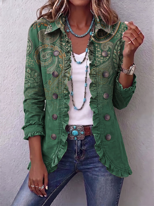 Jemara™ Bohemian Paisley Print Ruffled Jacket