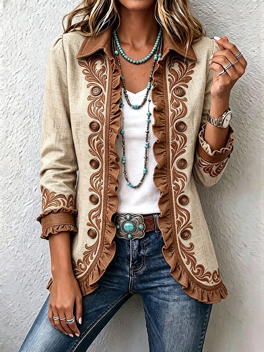 Dawncroft™ Vintage Bohemian Floral Ruffled Jacket