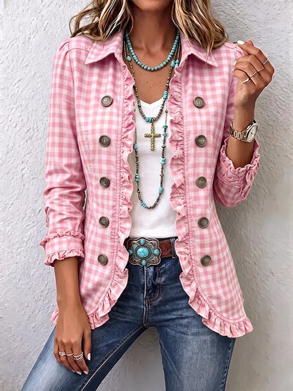 Charlene™ Gingham Ruffled Button-Down Jacket