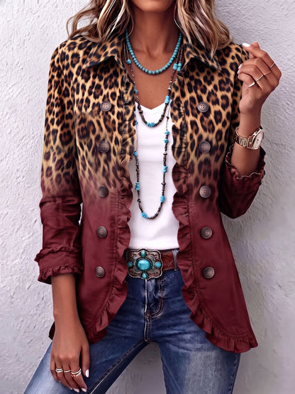 Elspeth™ Leopard Ombre Ruffle Blazer Jacket