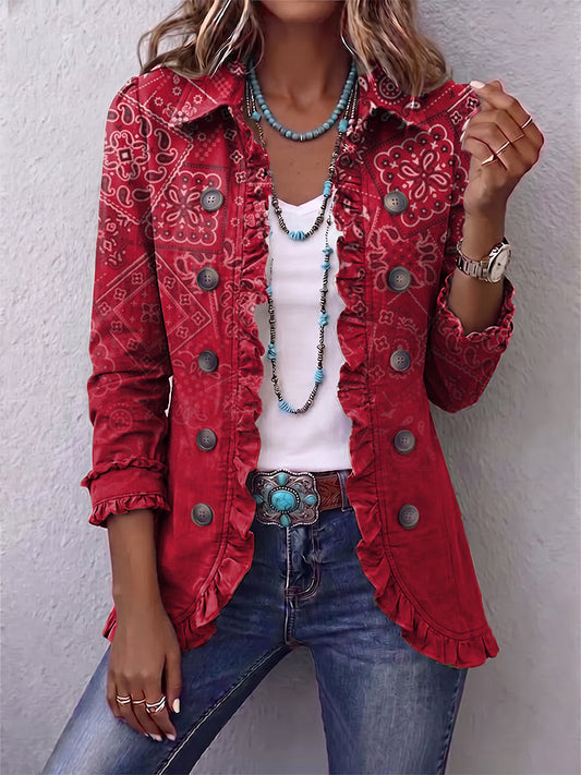 Criselle™ Bohemian Paisley Ombré Print Ruffled Jacket