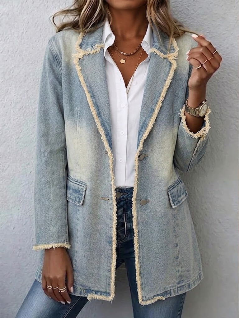Dionne™ Vintage-Style Oversized Blazer with Raw Edges