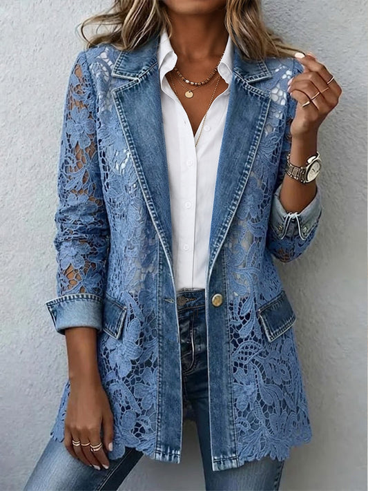 Lacinda™ Blazer Jacket with Floral Lace Paneling
