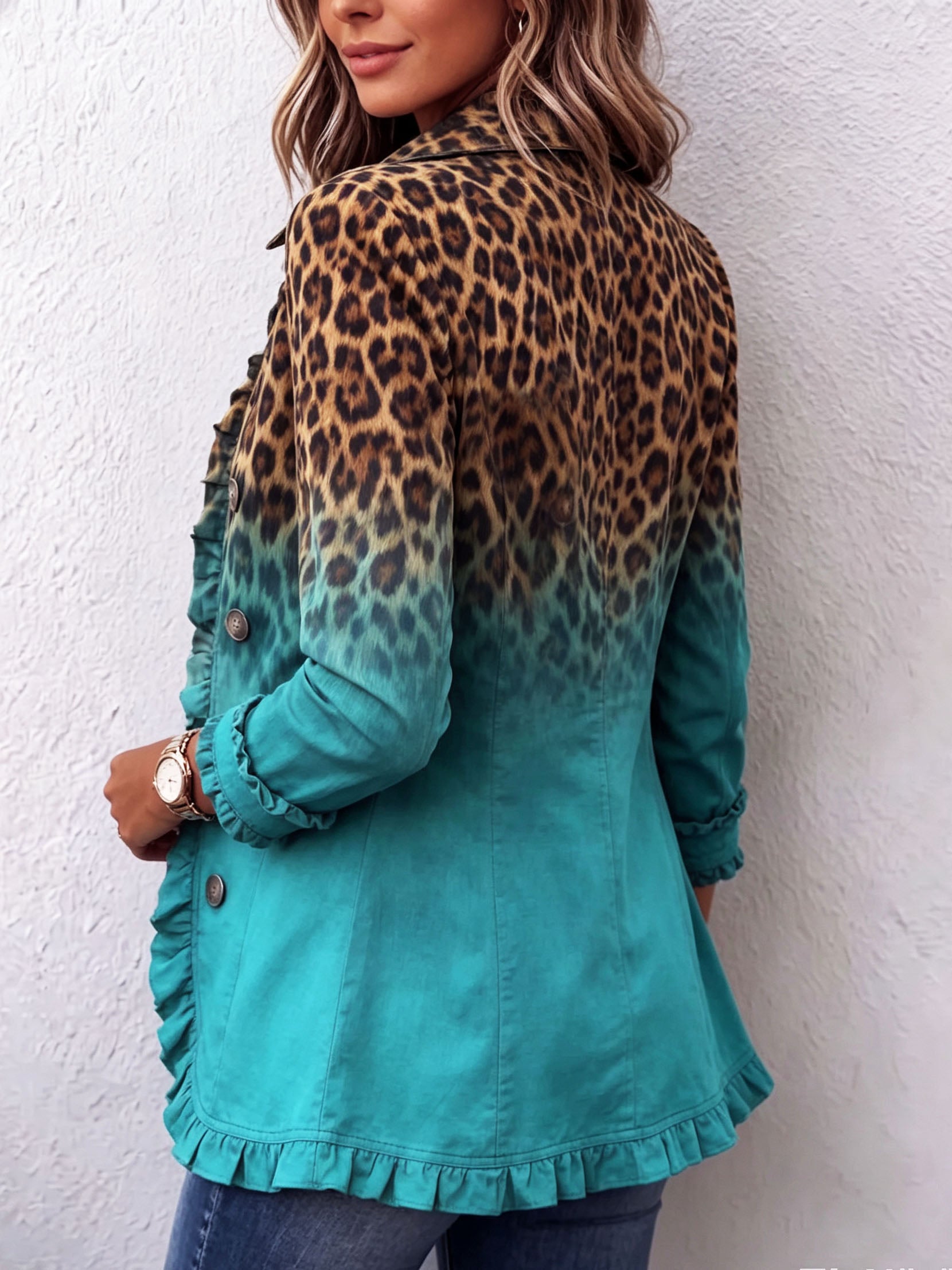 Elspeth™ Leopard Ombre Ruffle Blazer Jacket - Ochre