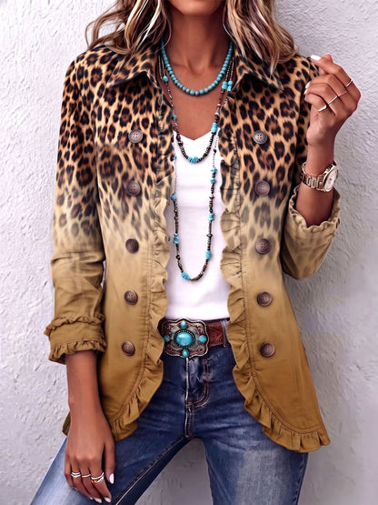 Elspeth™ Leopard Ombre Ruffle Blazer Jacket
