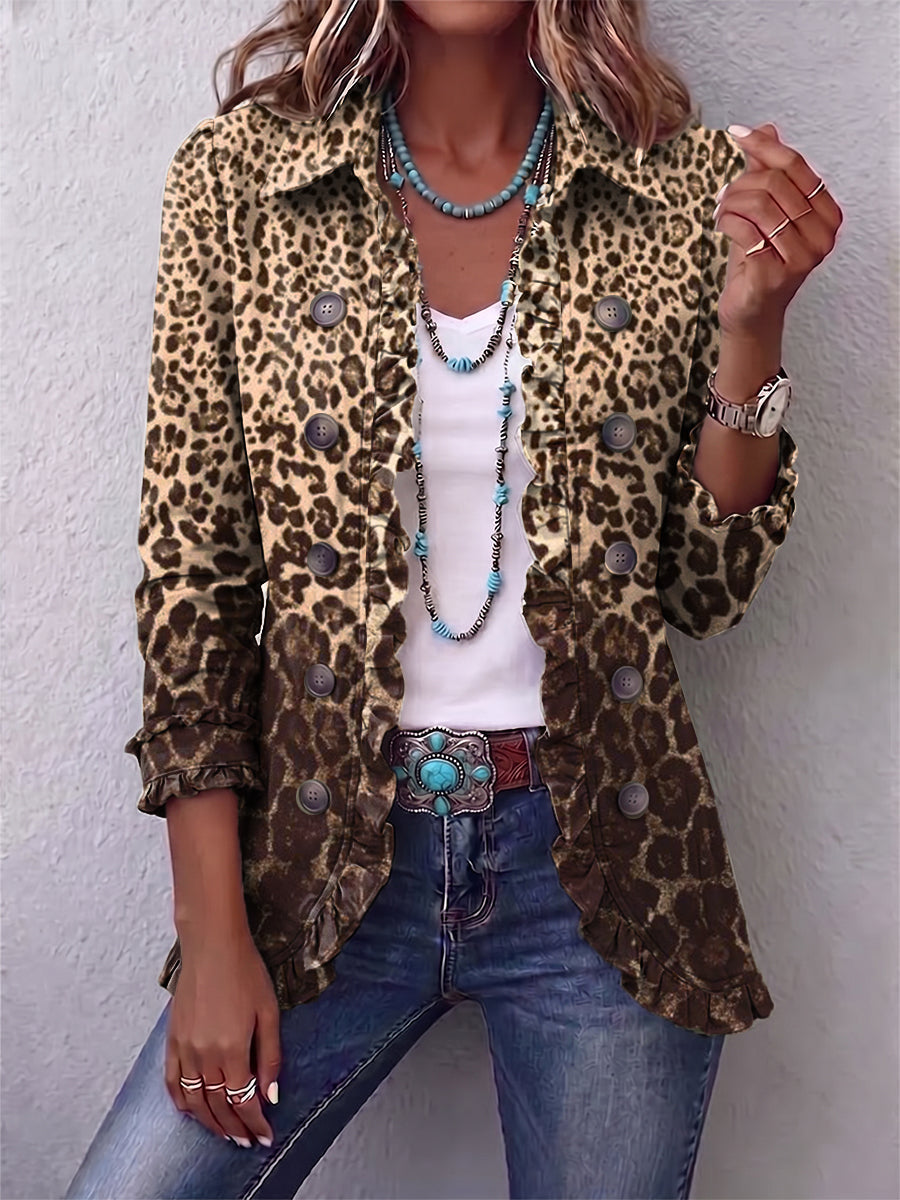 Navara™ Leopard Print Ruffled Jacket