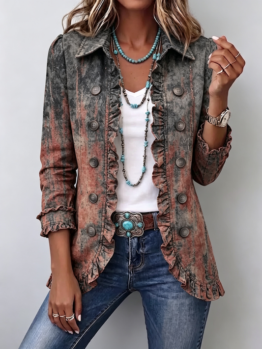 Bristow™ Vintage Gradient Textured Print Ruffle Jacket