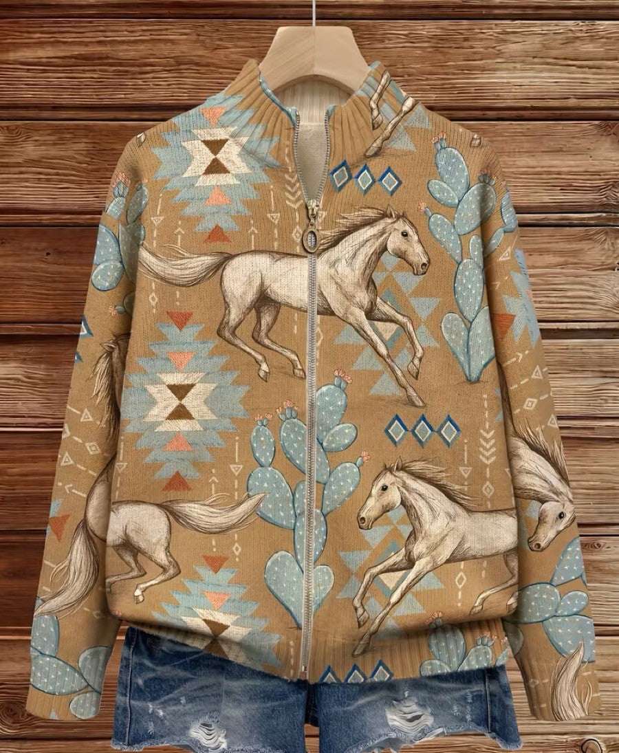 Perpetua™ Western Print Zip Cardigan