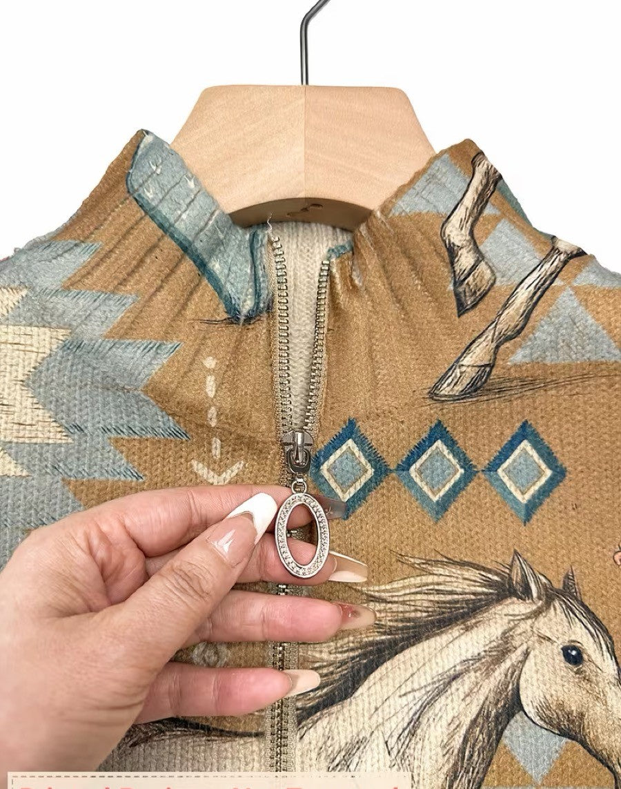Perpetua™ Western Print Zip Cardigan