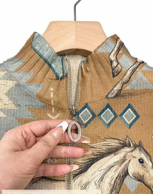 Perpetua™ Western Print Zip Cardigan