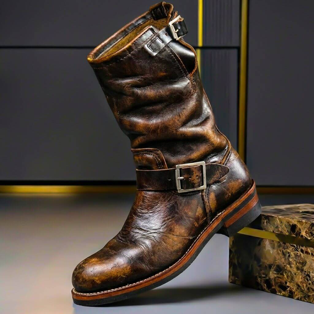 Daisy Vintage Faux Leather Boots in Retro Brown