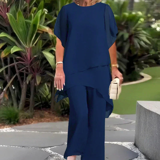 Herlene™ Elegant Two-Piece Set | Layered Top and Wide-Leg Trousers