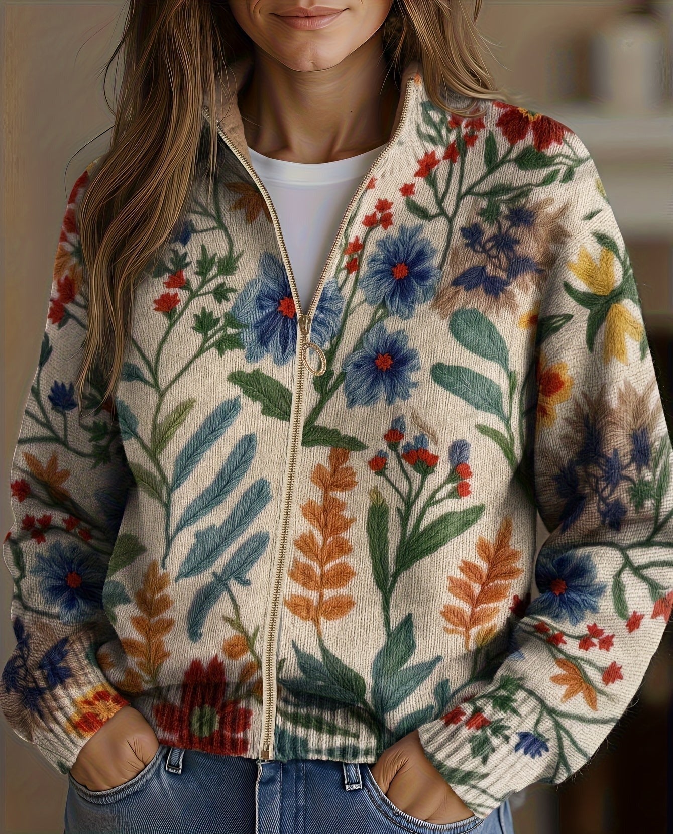 Tabitha™ Botanical Garden Floral Zip Cardigan