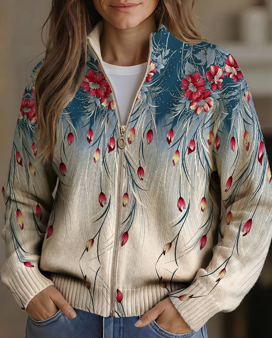 Zillah™ Ombre Floral Zip Cardigan